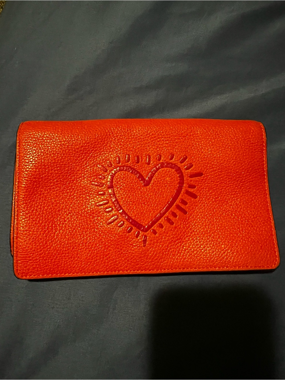 Coach Red Pebbled Leather Heart-Embossed Wallet